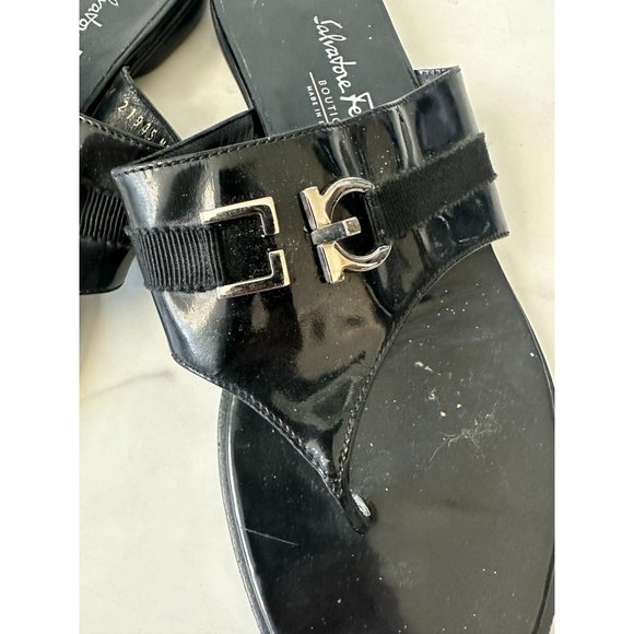 SALVATORE FERRAGAMO Black Silver Logo Buckle Sandals Size 38 - Picture 4 of 11